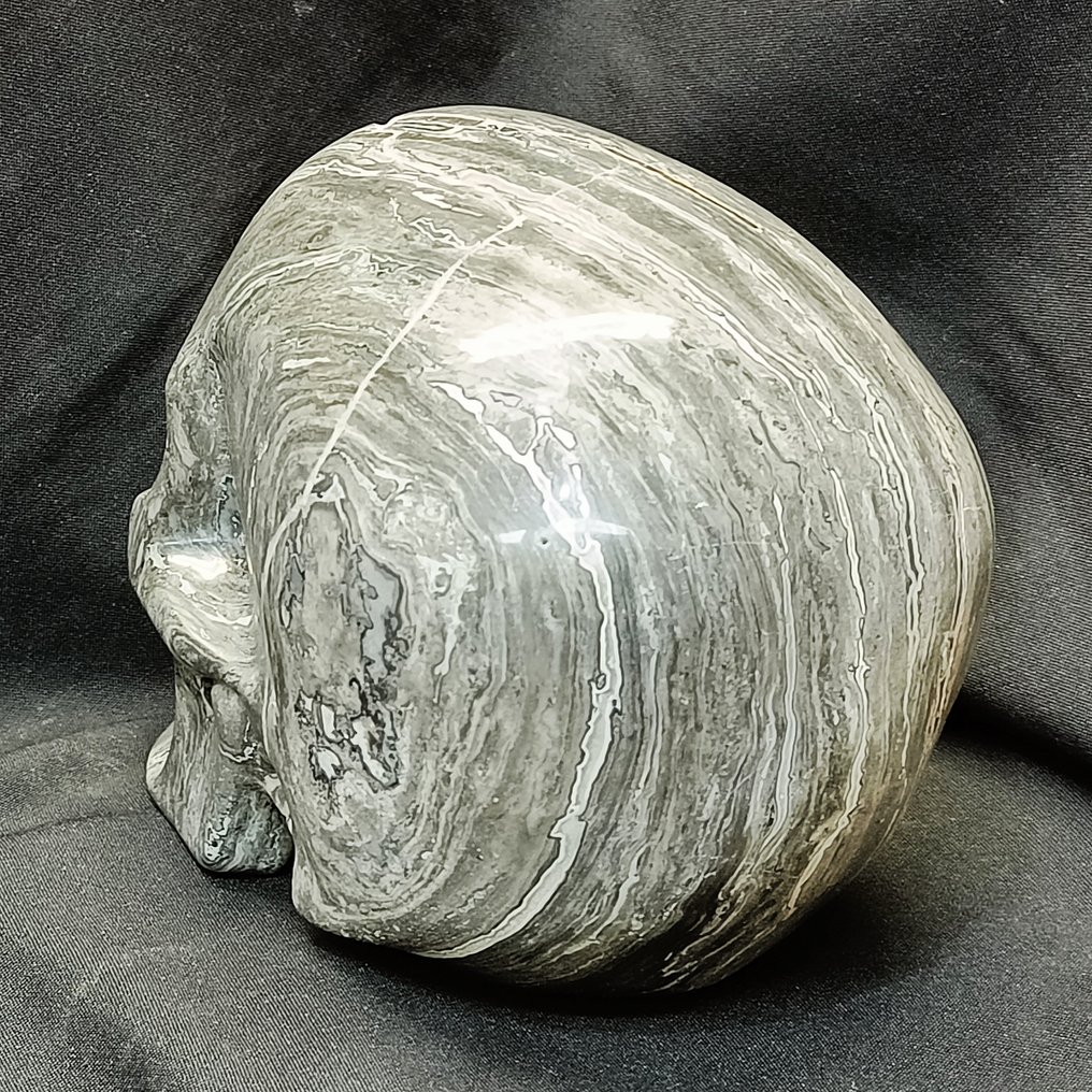 8英寸巨大的人类头骨，手工雕刻于碧玉玛瑙水晶中（6035克）- 超写实系列 Jasper - 高度: 190 mm - 宽度: 165 mm- 6035 g #1.0