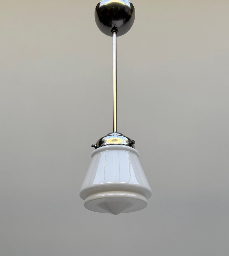 Plafondlamp - Vernikkeld messing, Opaline glas #1.0