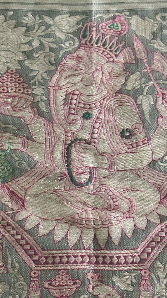 Εικόνα Ζάρι-Μπροκάτ με τον Γκανέσα – Χειροποίητα χρυσά και ασημένια νήματα, Βαρανάσι - Ινδία - Ινδική υφαντική τέχνη #3.2