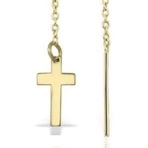 没有保留价 - Handmade - 耳环 - 14K包金 黄金 - 带有蓝色宝石的十字架 #2.1