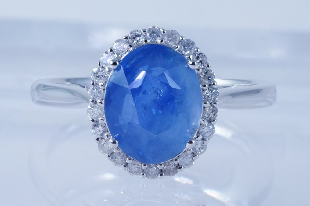 沒有保留價 - 戒指 鉑金 -  4.20ct. tw. 藍寶石 - 鉆石 #1.0