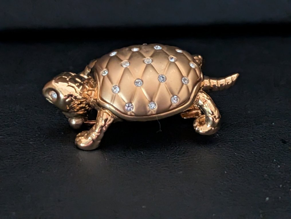 Άγαλμα, Swarovski broche schildpad - 3.5 cm - Μέταλλο, rodium gold plated #1.0