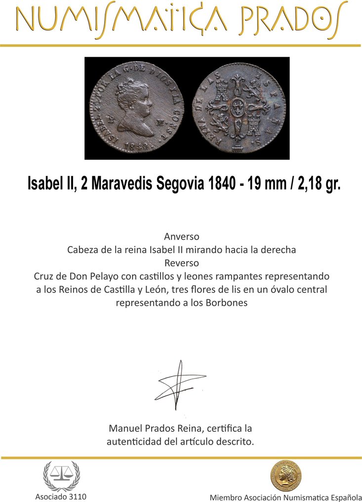 Spanien. Isabella 2.. 2 Maravedís Segovia 1840  (Ingen mindstepris) #1.0