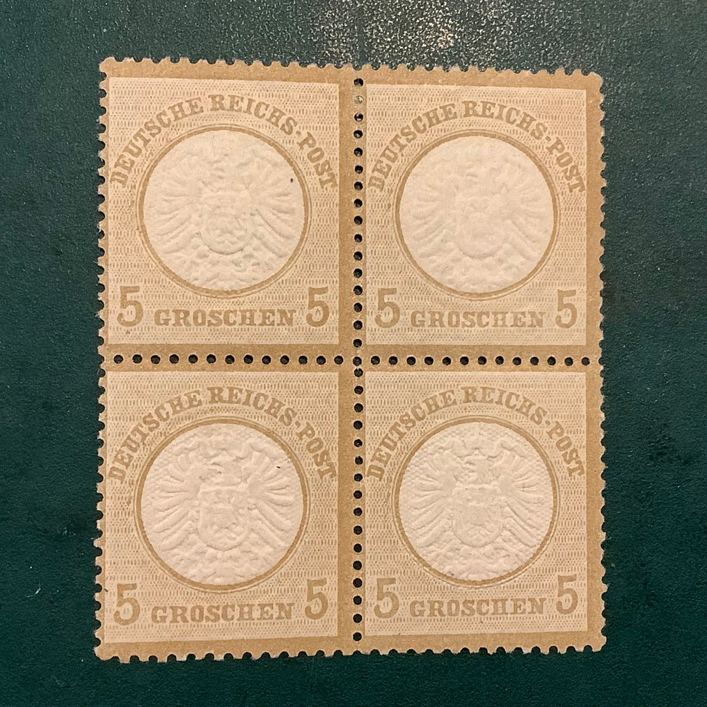 Duitse Rijk 1872 - 5 Groschen Groot Brutschield in blok van vier - einwandfrei befund Sommer - Michel 22 #1.0