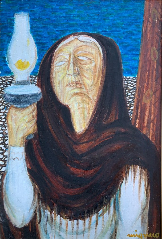Giuseppe Migneco (1908-1997) - Vecchia con lume #1.0