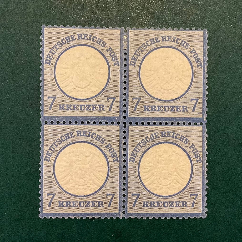 德意志帝國 1872 - 7 Kreuzer Groot Brutschield 成组四个 - 居中 - 完美的 Krug 证书 - Michel 26 #1.0