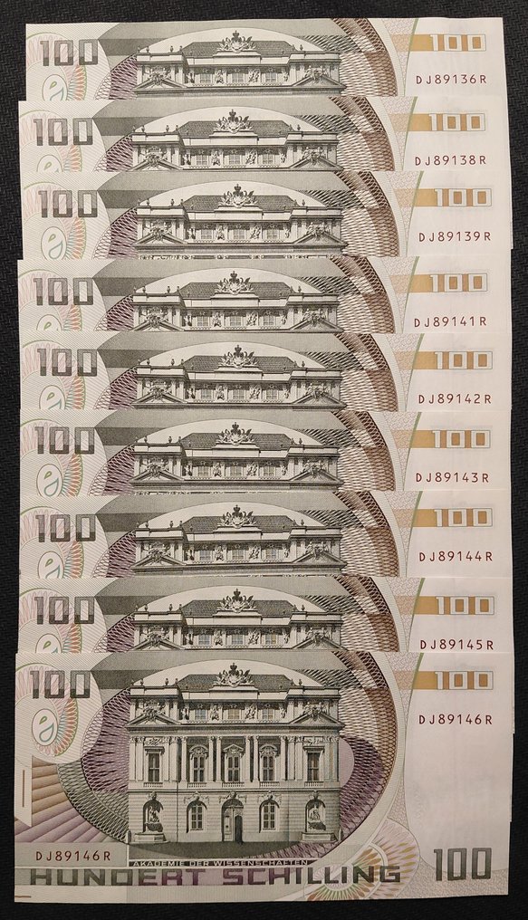 Austria. - 9 x 100 Schilling - 1984 - Consecutive - Pick 150  (No reserve price) #3.2