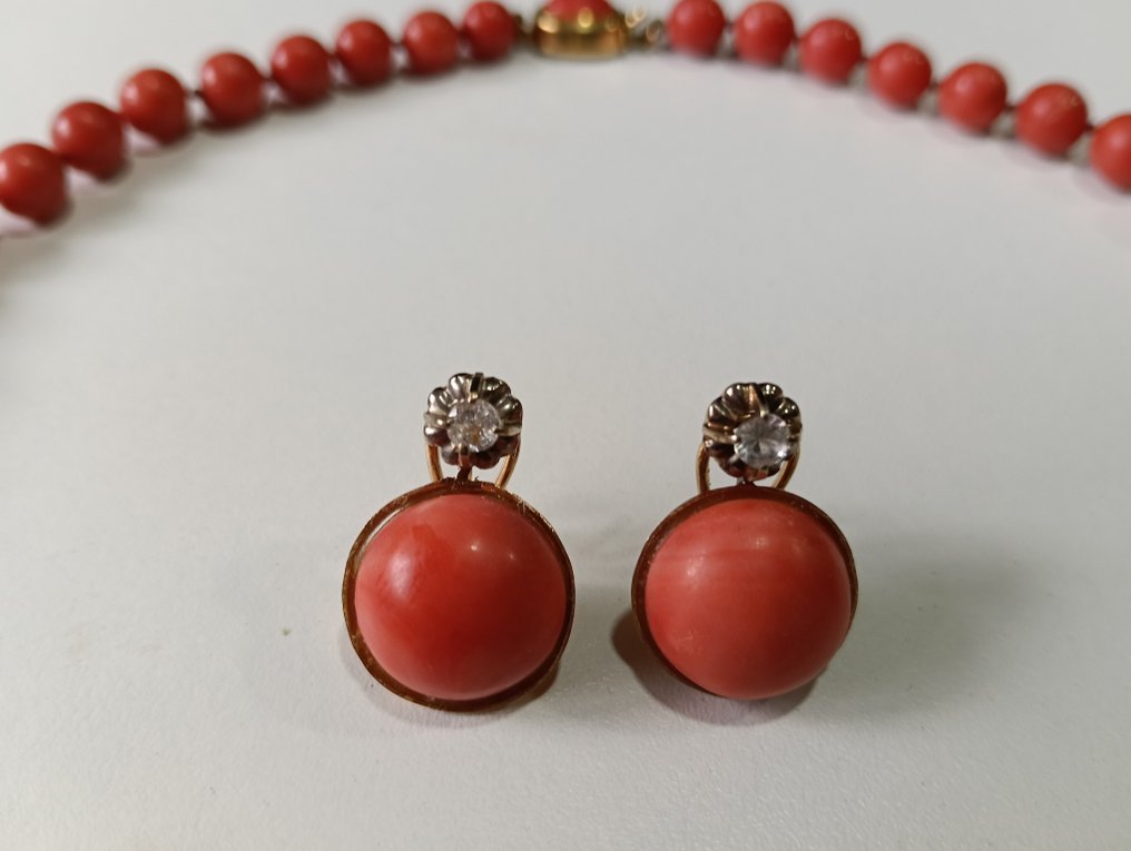 χωρίς τιμή ασφαλείας - Στολίδι στήθους - 18 καράτια Κίτρινο χρυσό Κοράλλι αίματος - Διαμάντι #1.0