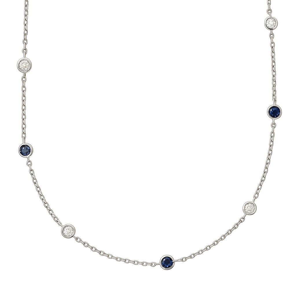 Colar com pingente - 18 K Ouro branco -  0.60ct. tw. Safira - Diamante #2.1