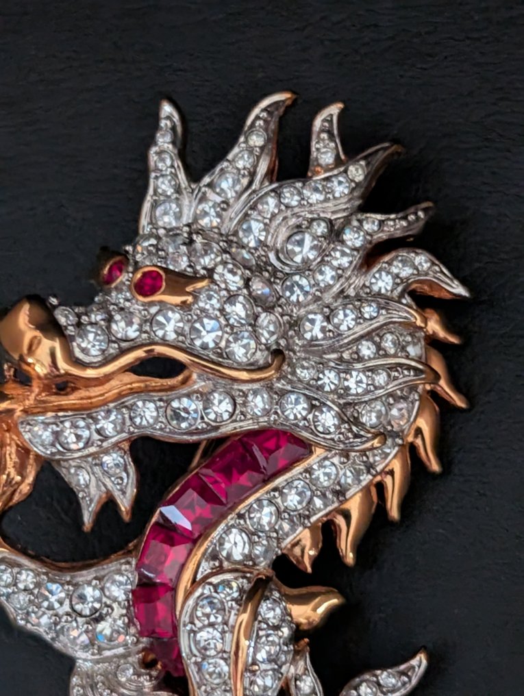 塑像, Swarovski broche draak - 5 cm - 金属, 铑金镀层 - 1990 #2.1