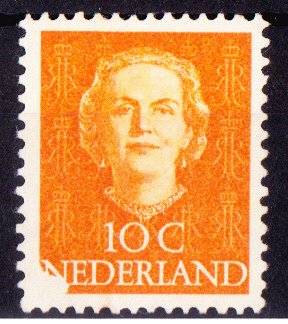 荷兰 1949 - 朱莉安娜女王部分被碎纸片覆盖在压力板上。 - NVPH 520 met Befund H. Vleeming #1.0