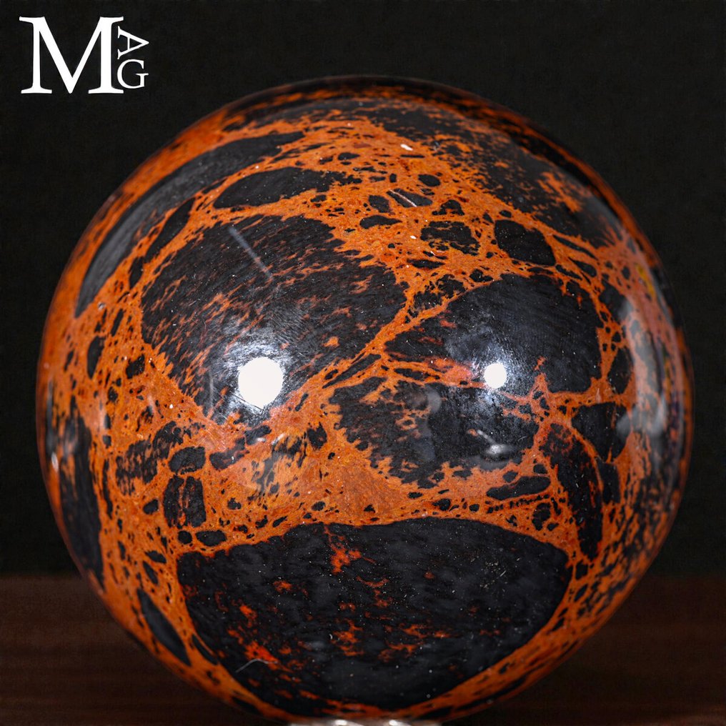 Mahogni obsidiansfære - Meget sjælden kvalitet - Rød plettet obsidiansfære - Højde: 78.5 mm - Bredde: 78.5 mm- 608 g #2.1