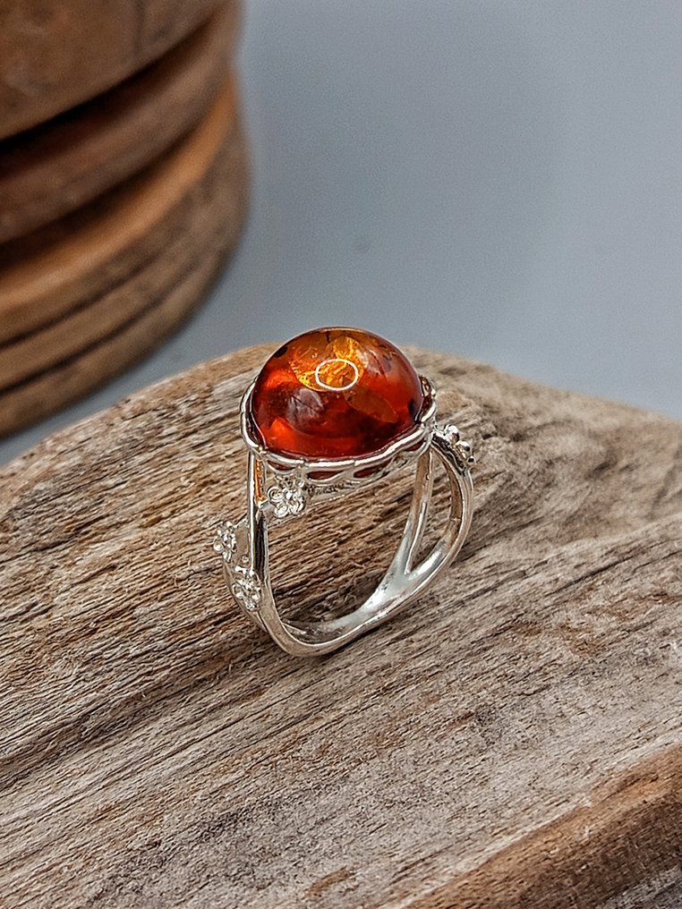 Pezzo Unico，925纯银戒指，配波罗的海琥珀，顶级品质-3.1克- 3.1 g - (1) #1.0