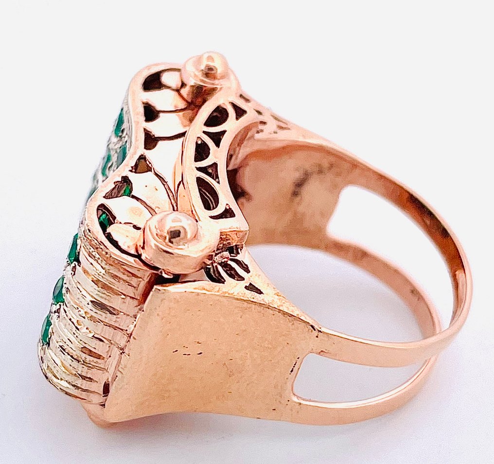 Ingen mindstepris - Ring - 9 kt. Rosaguld, Sølv Smaragd #4.3