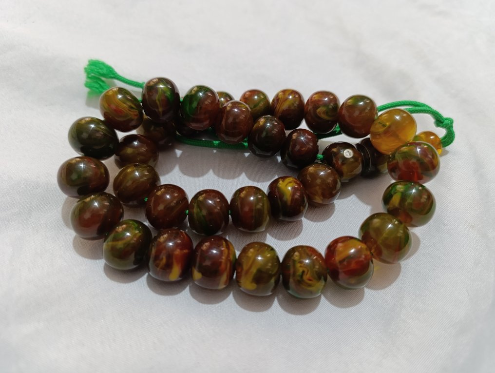  Rosenkrans - Rav - 1970-1980 - Sjældne bønneperler Rosenkrans  #1.0