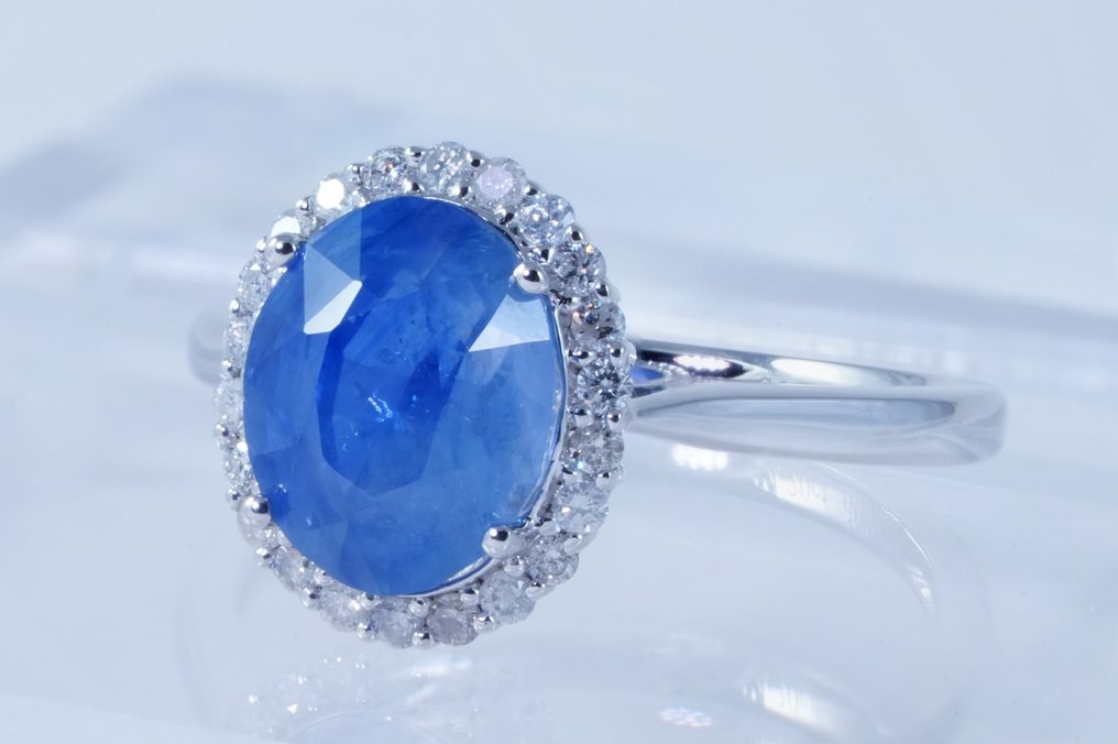 沒有保留價 - 戒指 鉑金 -  4.20ct. tw. 藍寶石 - 鉆石 #1.0