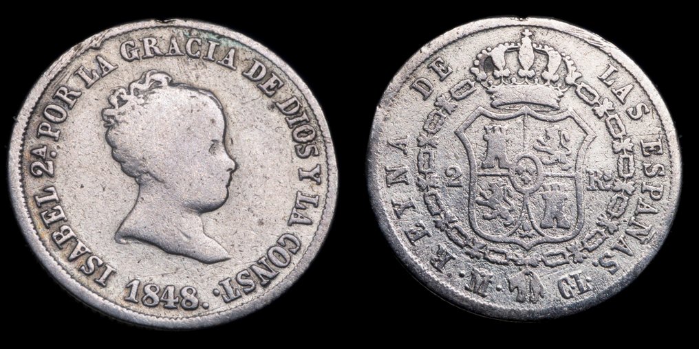 Spanyolország. Isabel II. 2 Reales Madrid 1848  (Nincs minimálár) #1.0