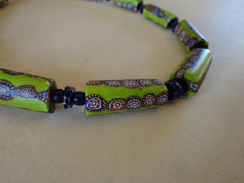 Collar of 11 Murano beads, Millefiori type with chevron pattern, circa 1920, Ghana #4.3