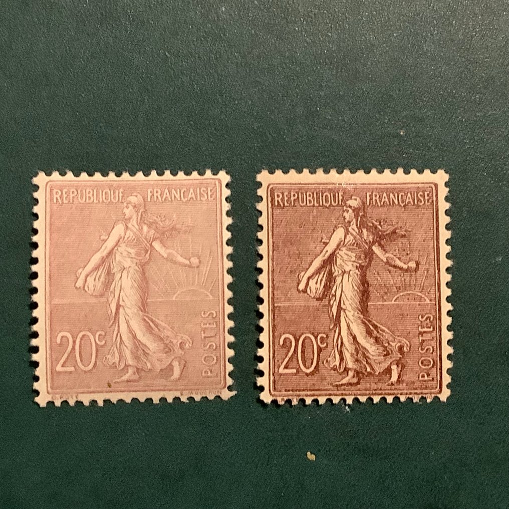 Ranska 1903 - 20 cent Semeuse sävy ruskea lila ja ruskea tummempi lila - MNH - Yvert 131 en 131a #1.0