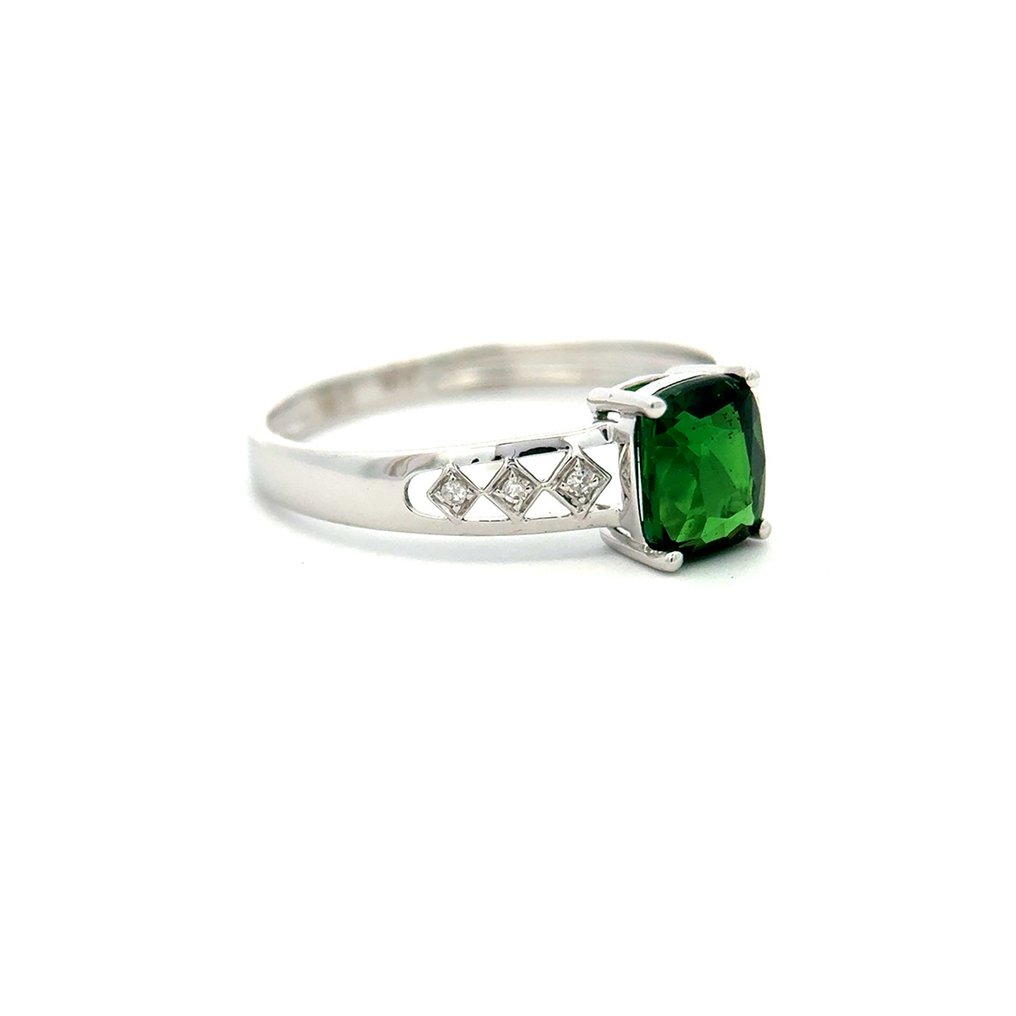 Ring - 14 kt. White gold - 1.05ct. tw. Tsavorite - Diamond #1.0