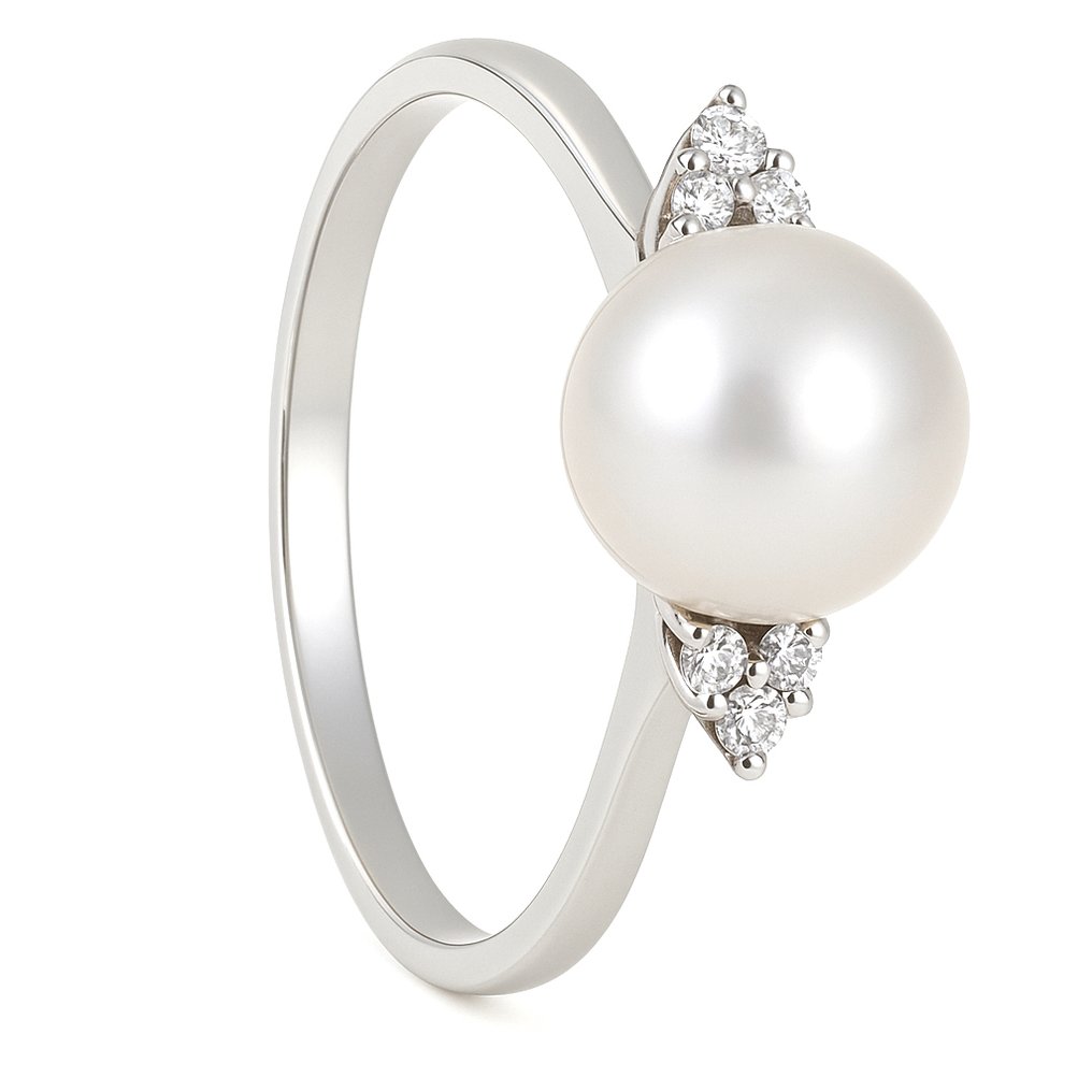 Δαχτυλίδι - 18 καράτια Λευκός χρυσός - 0.09ct. tw. Διαμάντι (Φυσικό) - Μαργαριτάρι #1.0