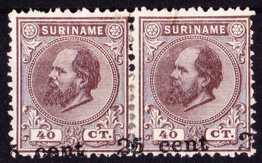 蘇利南 1900 - 辅助释放，带有严重倾斜的黑色印刷 - NVPH 37A met Befund H. Vleeming #2.1