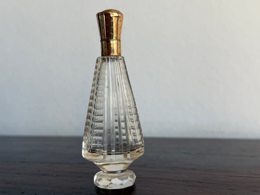 Perfume bottle - Crystal, Gold - Perfume bottles with 14K cap. #3.2