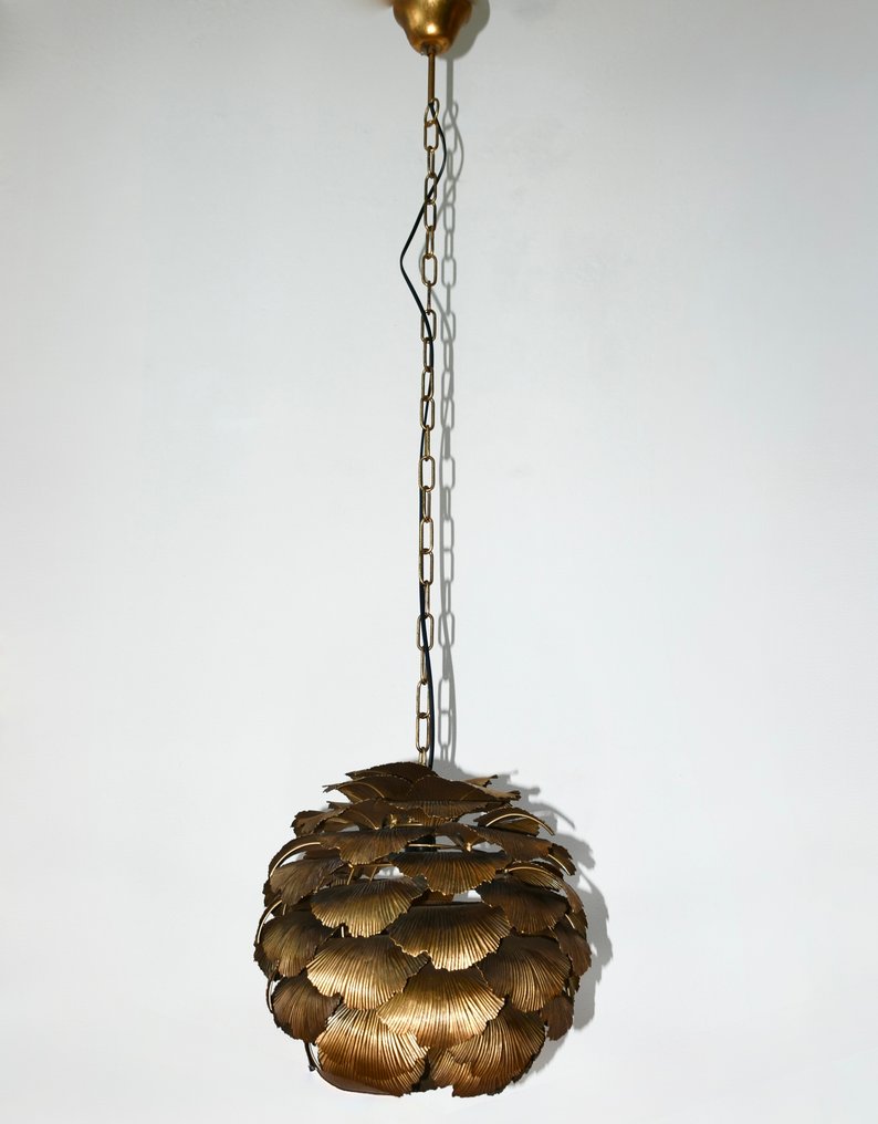 Pendelleuchte - Wunderschöne schicke Artischock-Hängelampe mit Blättern. - Metall, Vergoldet - H 150 cm #2.1