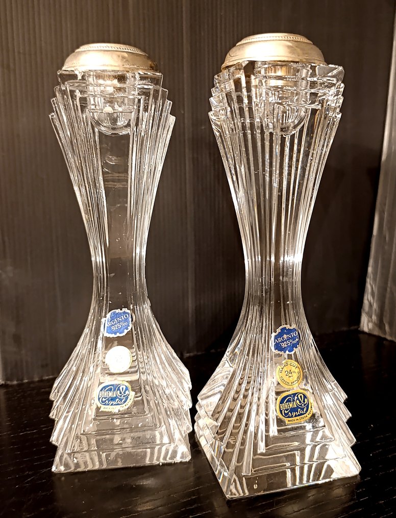 stile art déco, 20 cm - 烛台 (2) - .925 银, 水晶 - Bohemia #3.2