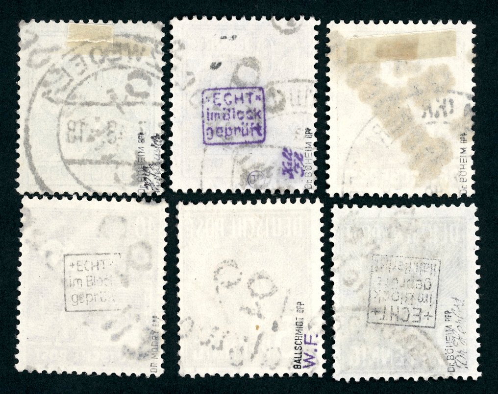 Εγγραφή με χειρόγραφη σφραγίδα SBZ. 1948 - Λοτ με 6 μάρκες με χειρόγραφη σφραγίδα 29, όλες ελεγχόμενες από BPP. #1.0