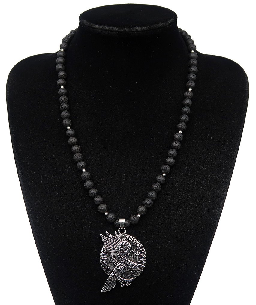 Viking Raven of Odin: Vision of the Invisible & Spiritual Guide - Clasp, 925 silver beads - Necklace with pendant #1.0