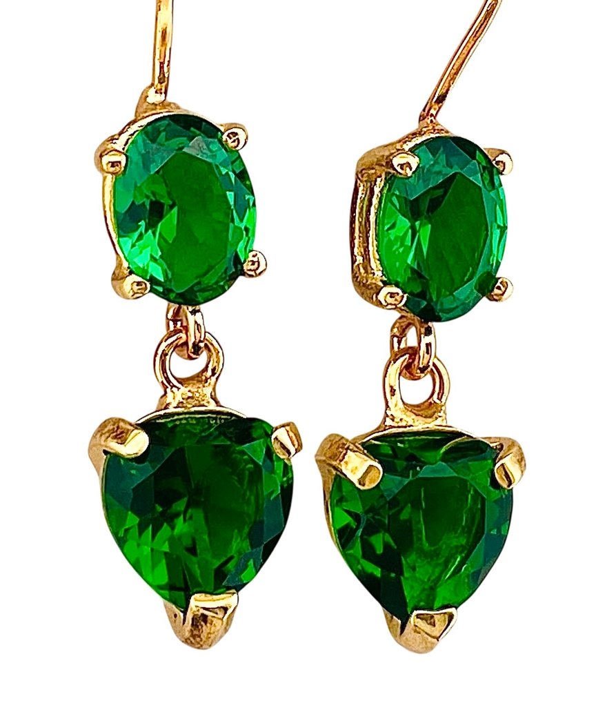 没有保留价 - 耳环 - 9 kt. 黄金, 银 祖母绿 - 祖母绿 #3.2