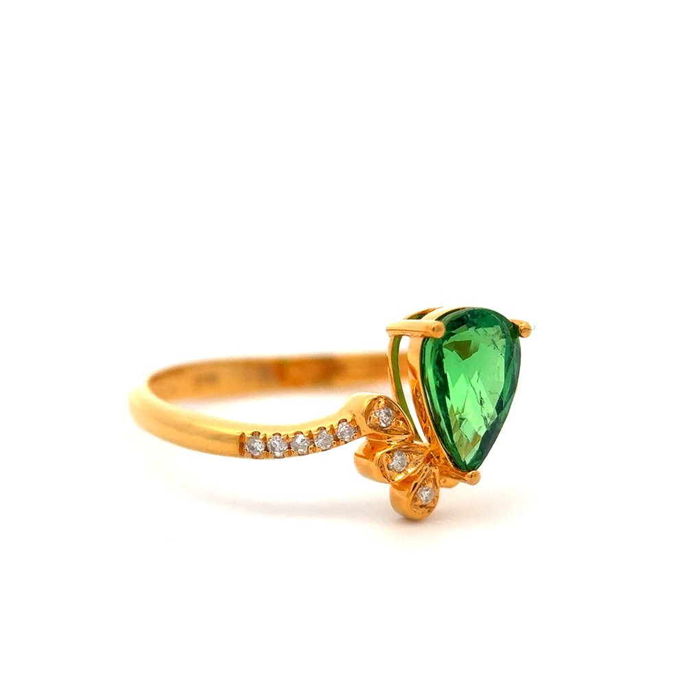 Ring - 14 kt. Yellow gold -  1.10ct. tw. Tsavorite - Diamond #1.0