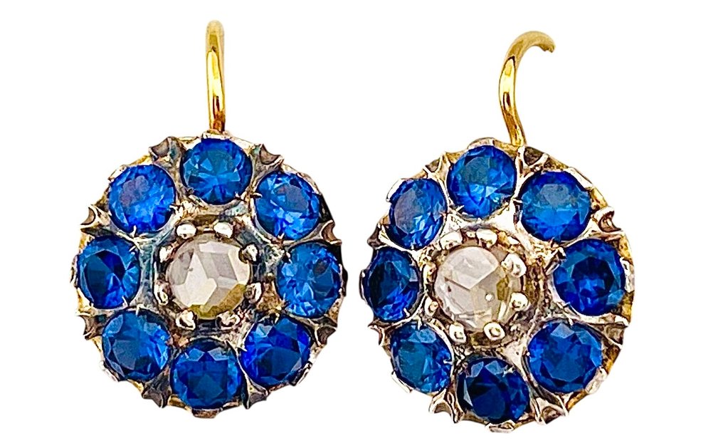 没有保留价 - 耳环 - 9 kt. 黄金, 银 蓝宝石 - 钻石 #2.1