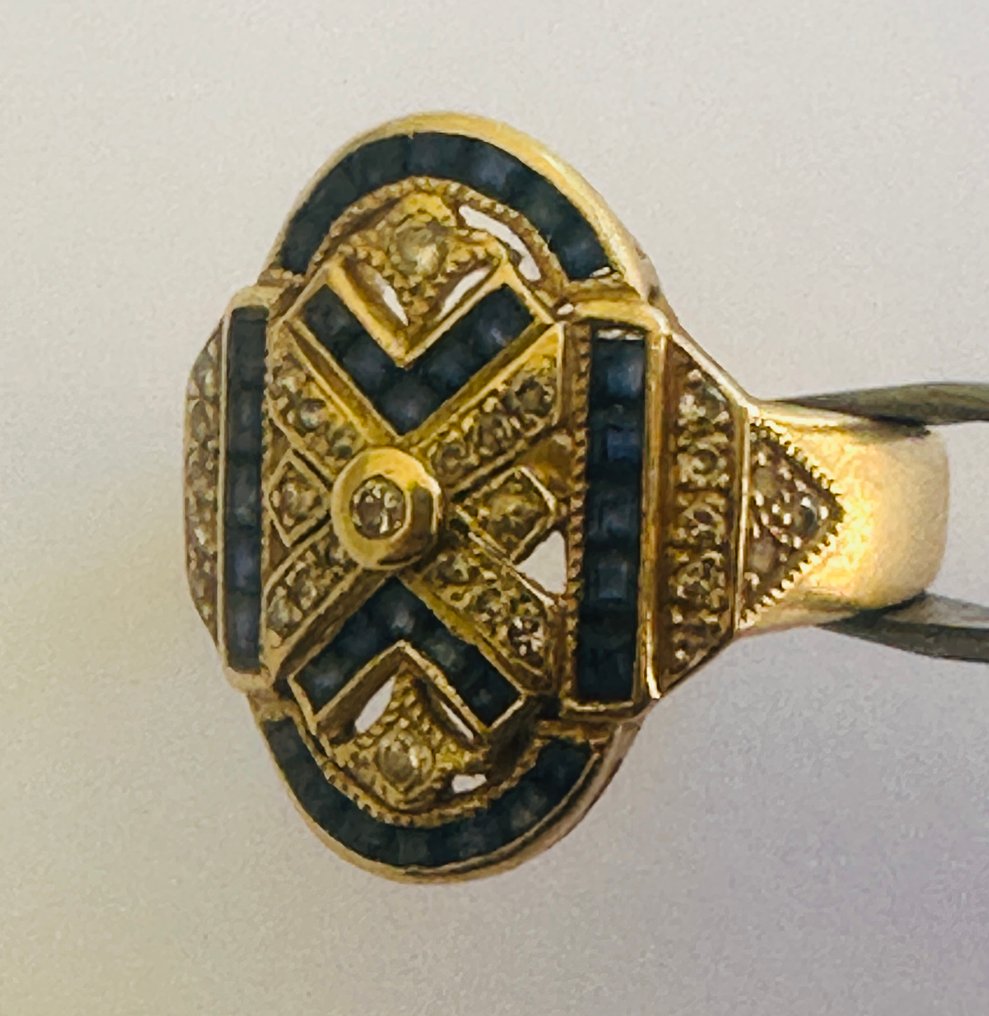 Βραδινό δαχτυλίδι - 18 καράτια Κίτρινο χρυσό Ζαφείρι - Διαμάντι #1.0