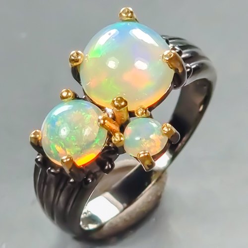 Argento 925 nero rodato - Opale - Anello #1.0