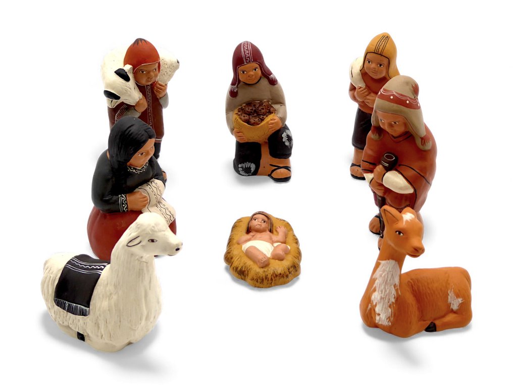 Nativity scene CIAP (8) - Mod. 'Andino' with Sacra Famiglia, Ox, Donkey, and Inhabitants, Hand-Painted - 1980s - Earthenware #3.2