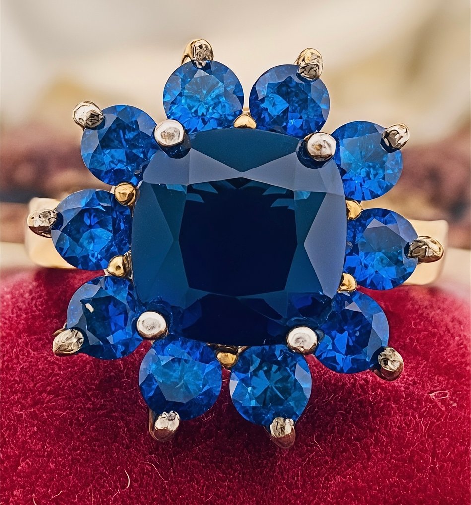 没有保留价 - 戒指 - 9 kt. 黄金, 银 蓝宝石 - 蓝宝石 #1.0