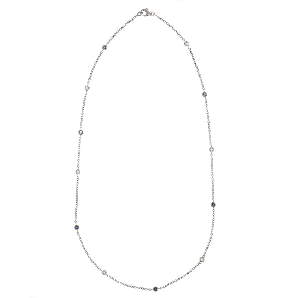 Colar com pingente - 18 K Ouro branco -  0.60ct. tw. Safira - Diamante #4.3