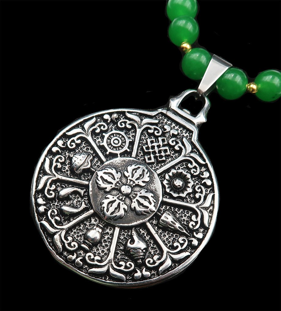 Emerald - Tibetan Mlong - Protection against evil and demons - 14K Gold Filled Gold Clasp - Necklace #2.1