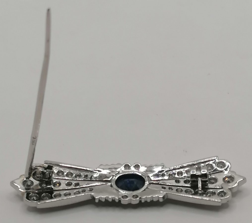 Καρφίτσα - 18 καράτια Λευκός χρυσός -  2.67ct. tw. Ζαφείρι - Διαμάντι #3.2