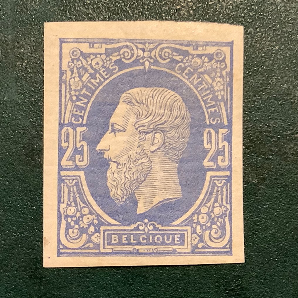 Belgia 1869 - 25 centi Koning Leopold II Die Proof în albastru și neuzat - OBP 32 Proof #1.0