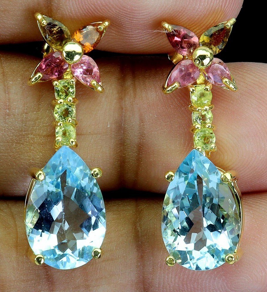 Senza prezzo di riserva - Orecchini Argento Topazio - Tourmaline, Peridot #1.0