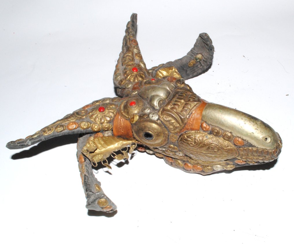 Beskyttende Widderschädel, rigt udsmykket, Totenkopf Skull Sherpa 26 x 27 cm - Nepal (Ingen mindstepris) #2.1