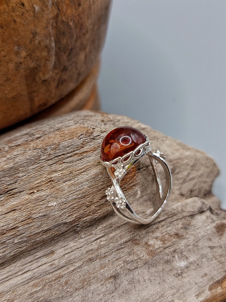 Pezzo Unico，925纯银戒指，配波罗的海琥珀，顶级品质-3.1克- 3.1 g - (1) #2.1