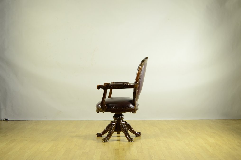 椅 - 桃花心木, 皮革 - 旋转的维多利亚风格 #3.2