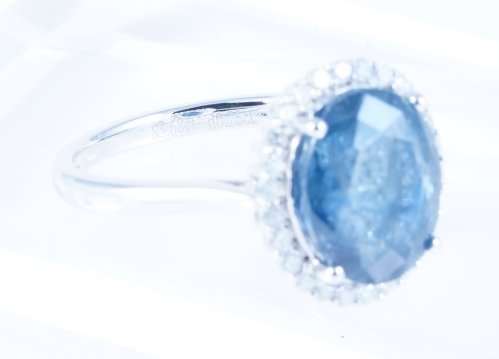 沒有保留價 - 戒指 鉑金 -  5.94ct. tw. 藍寶石 - 鉆石 #1.0