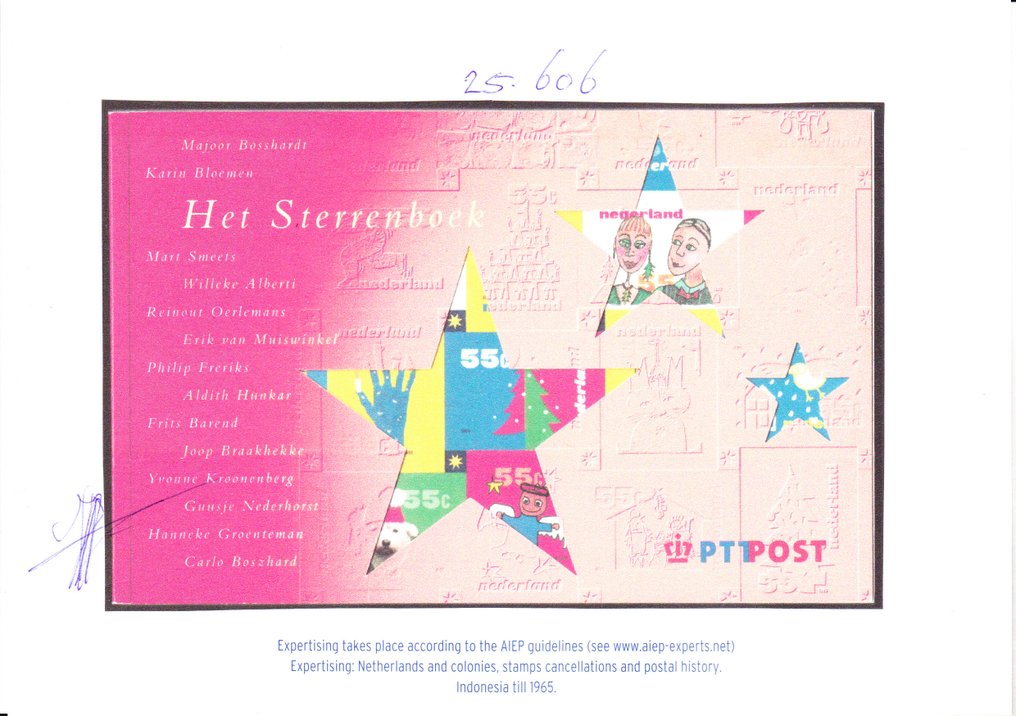 荷兰 1999 - 生产错误的星星手册，只有2页而非3页，附有H. Vleeming的Befund。 - NVPH PRA #3.2