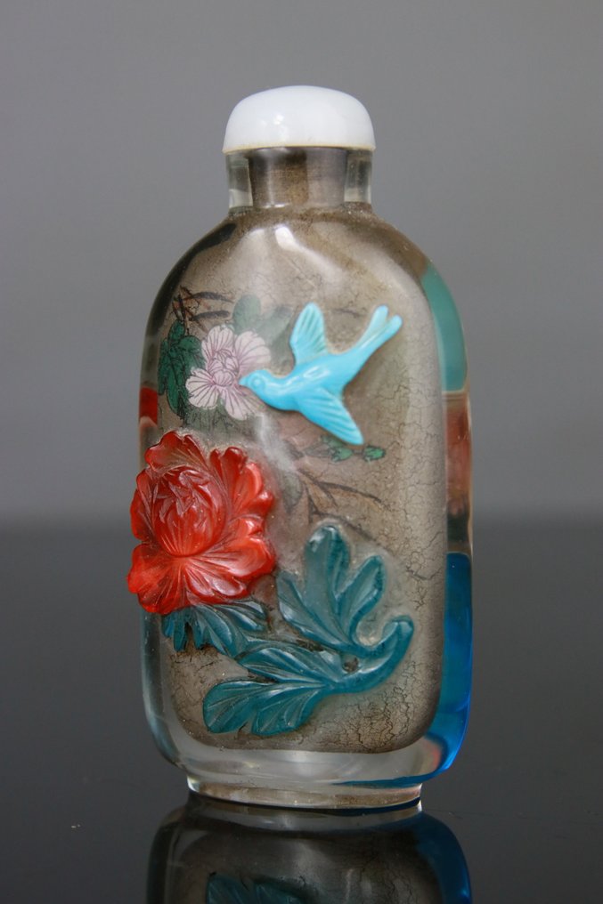 中国水晶雕刻大烟盒 - 内部绘画 - 艺术家品牌 - Cristal - 叠加北京玻璃 - 中國 - 20世紀 #1.0