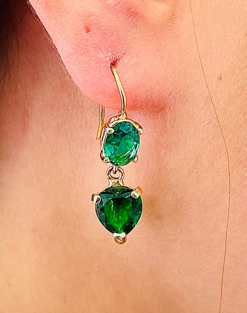 没有保留价 - 耳环 - 9 kt. 黄金, 银 祖母绿 - 祖母绿 #4.3